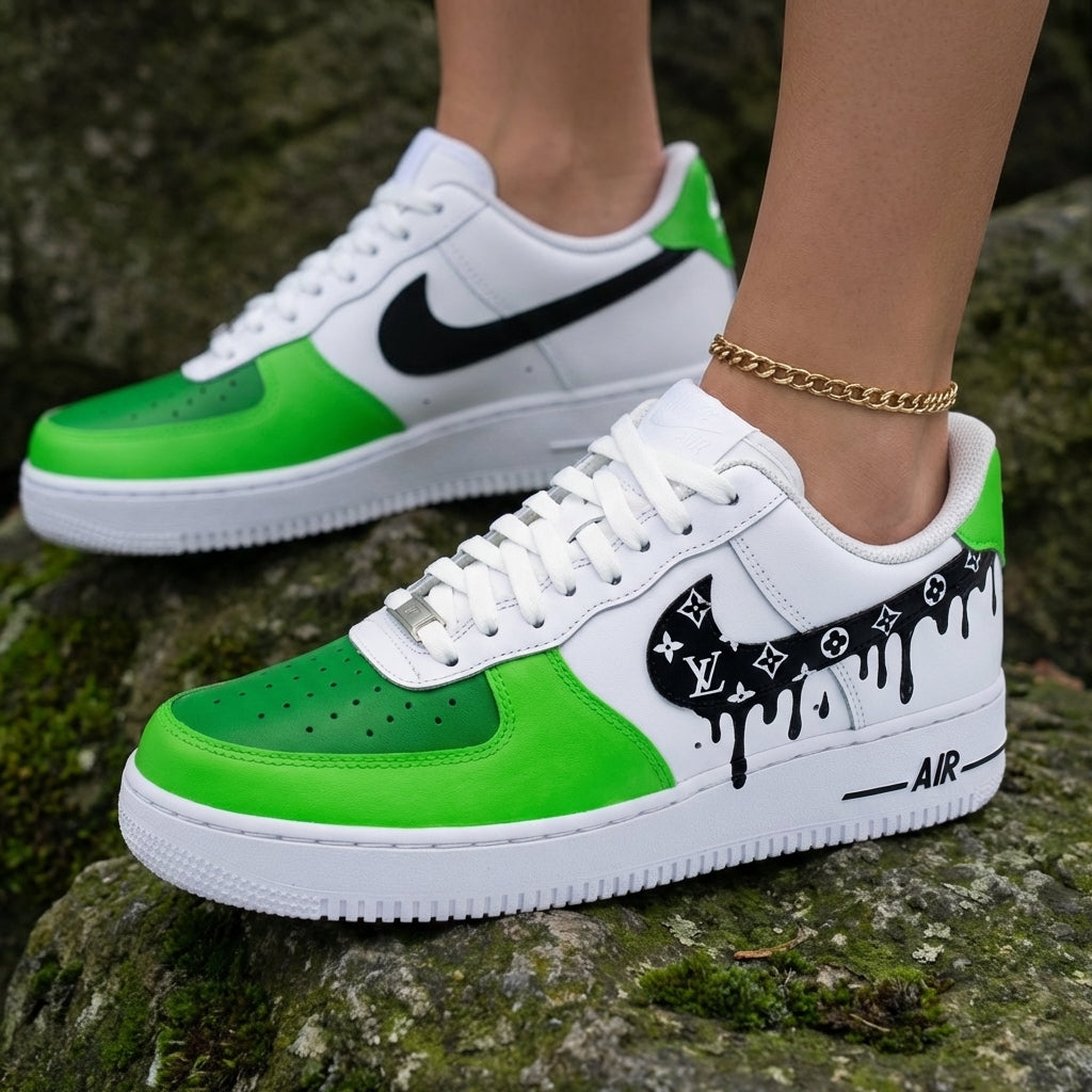LV Logo Drip Green Black Custom Air Force 1