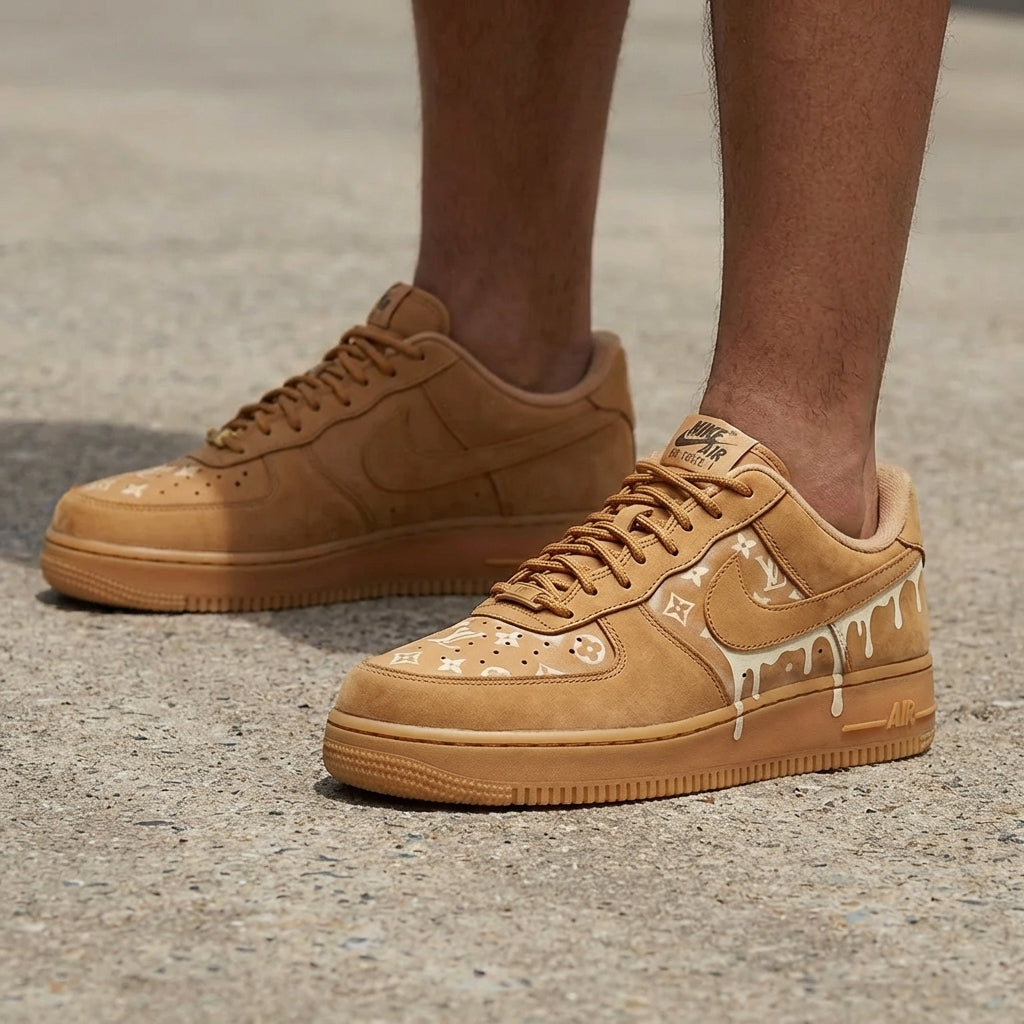 LV Logo Drip Tan Flax Custom Air Force 1