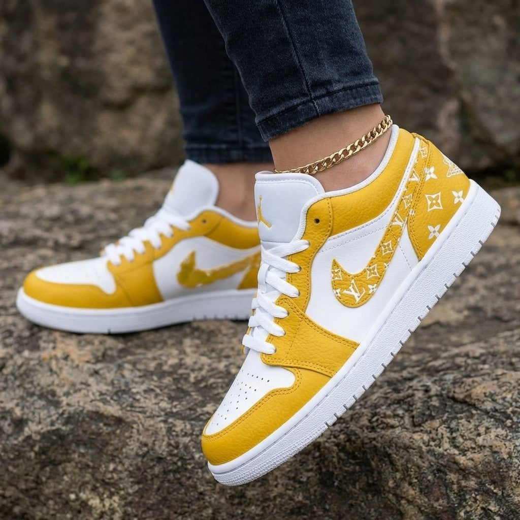 LV Logo Yellow White Custom Air Jordan 1