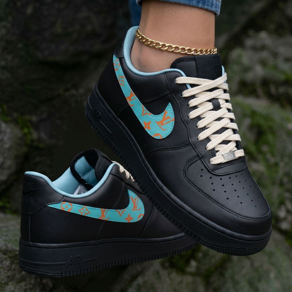 LV Monogram Baby Blue Orange Custom Air Force 1