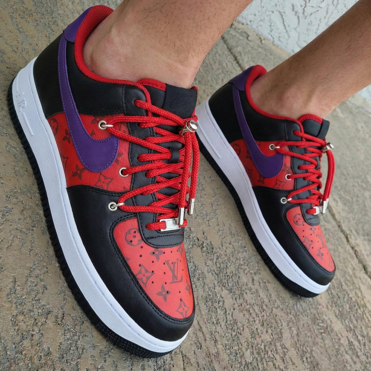 LV Monogram Red Black Purple Custom Air Force 1