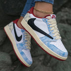 LV Pattern Baby Blue Black Red Travis Scott Custom Air Jordan 1