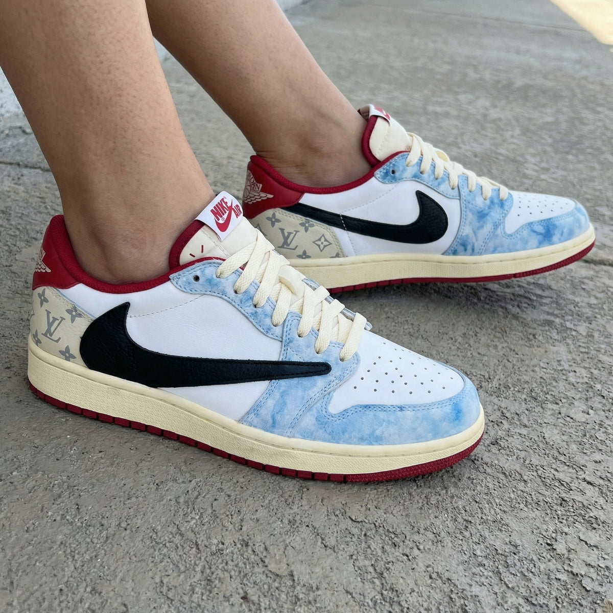 LV Pattern Baby Blue Black Red Travis Scott Custom Air Jordan 1