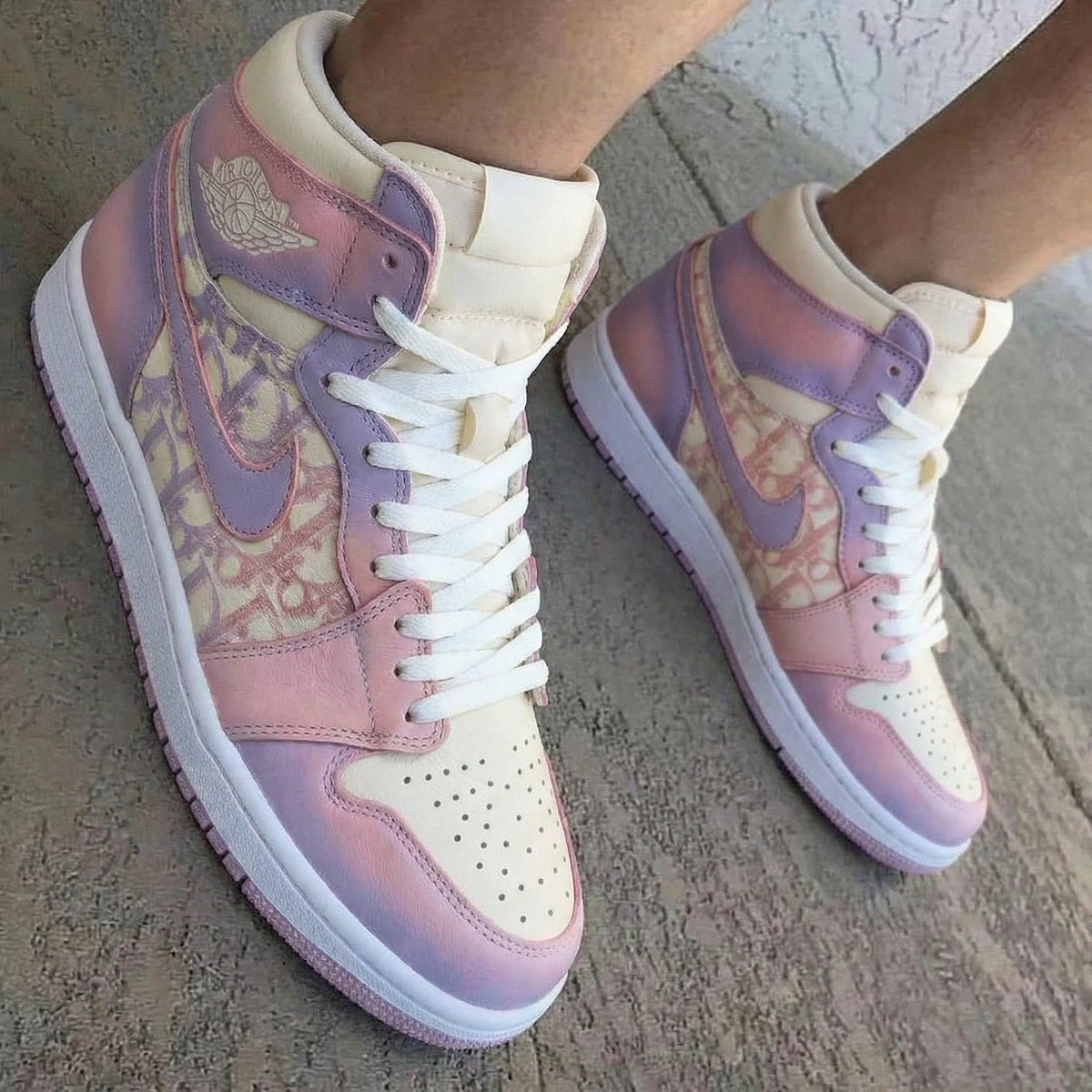 LV Pattern Baby Pink and Lilac Custom Air Jordan 1