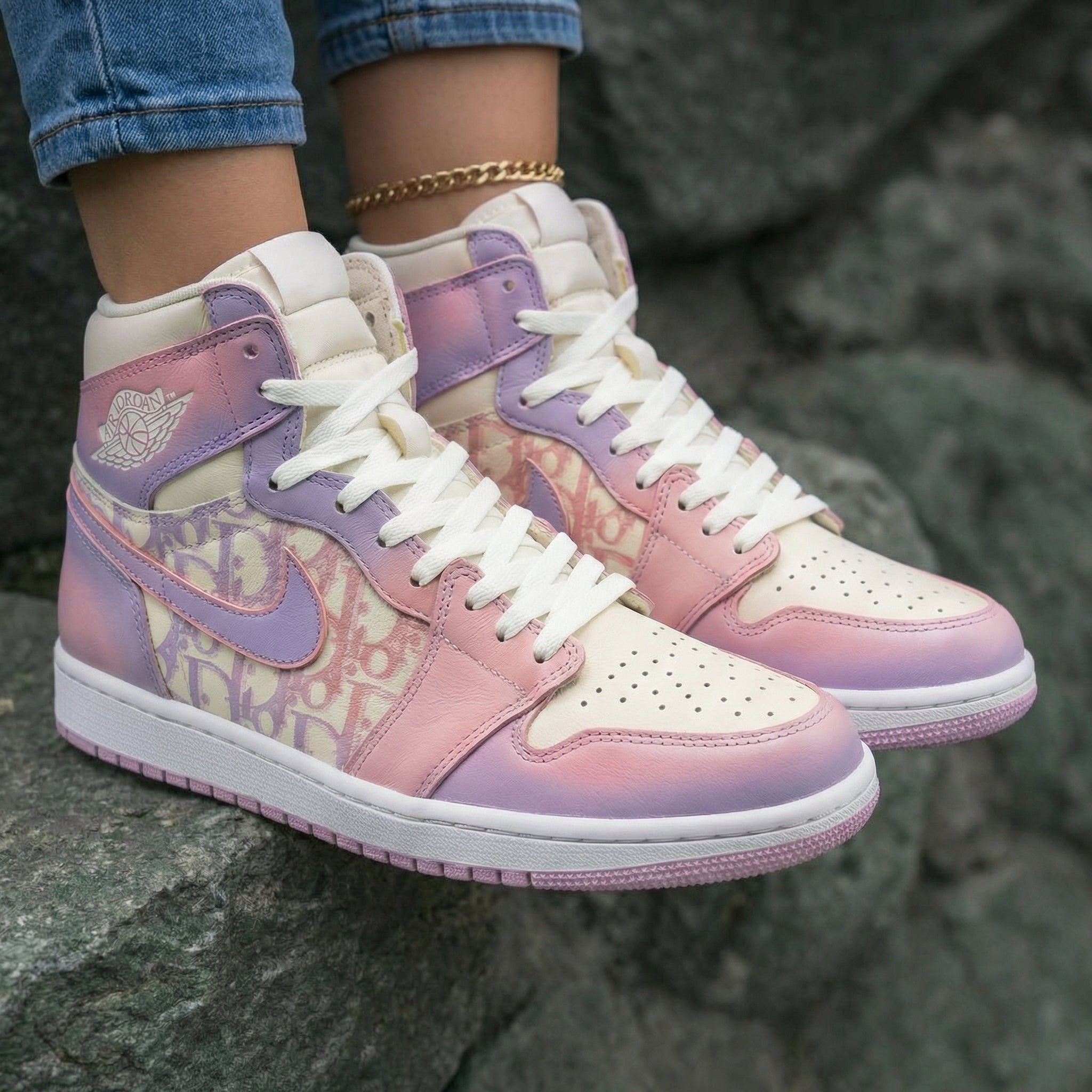 LV Pattern Baby Pink and Lilac Custom Air Jordan 1
