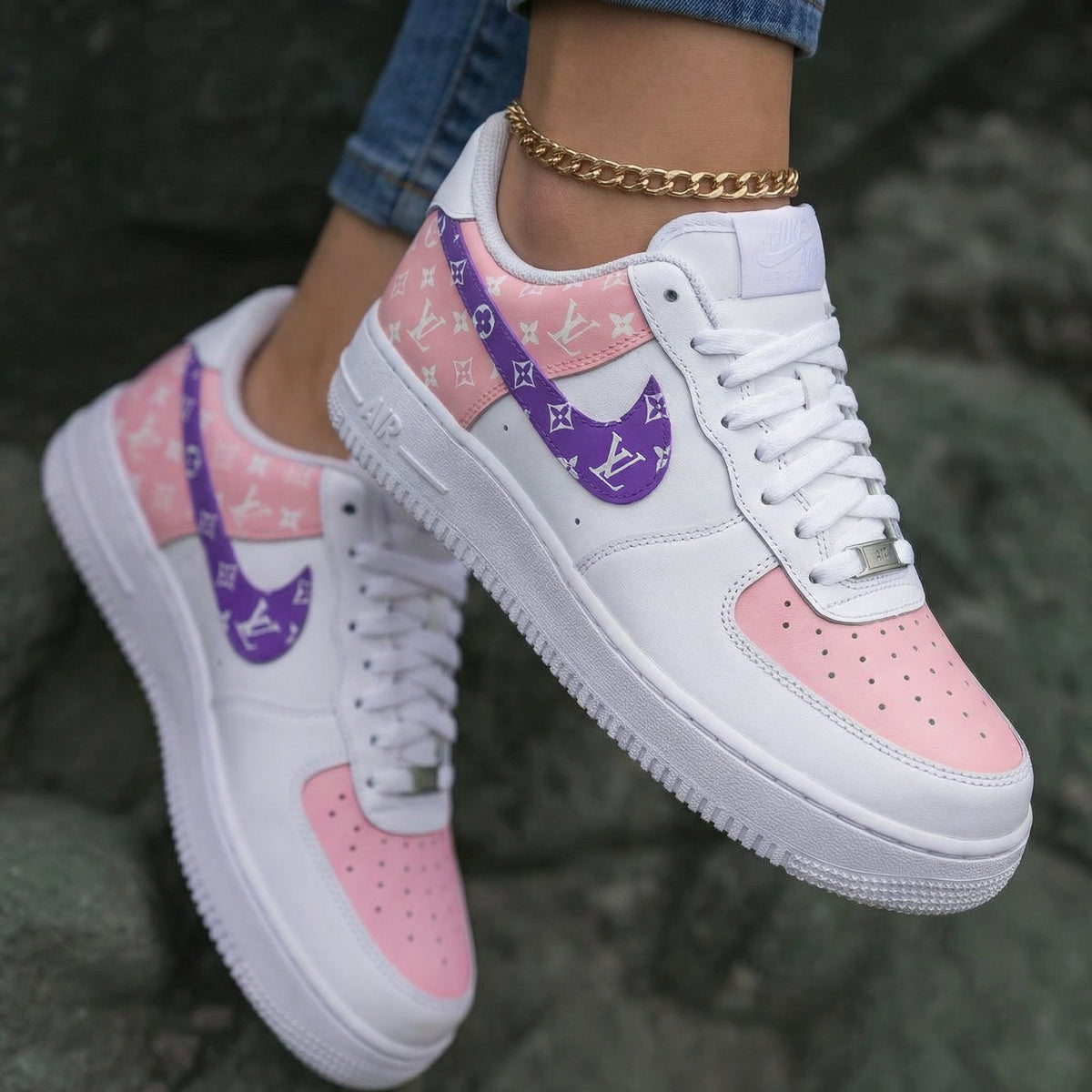 LV Pattern Baby Pink And Purple Custom Air Force 1