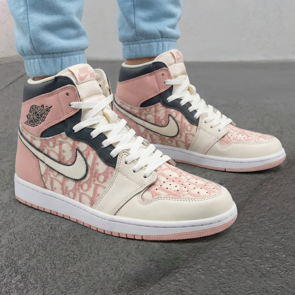 LV Pattern Baby Pink Black Custom Air Jordan 1