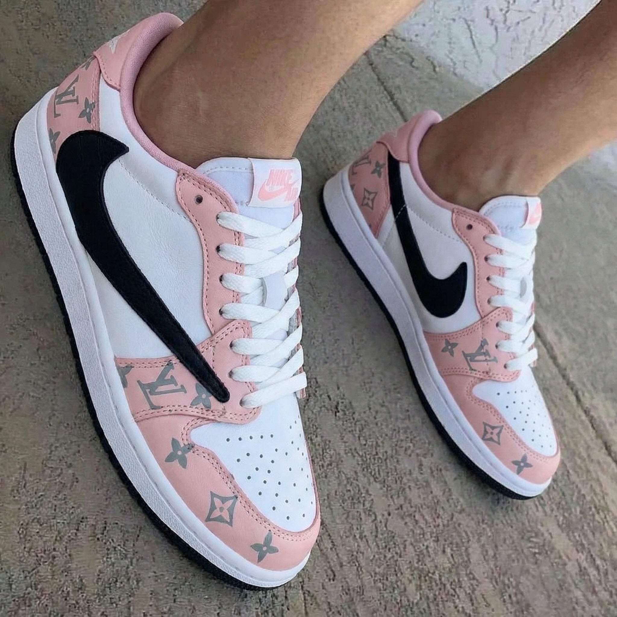 LV Pattern Baby Pink White Travis Scott Custom Air Jordan 1