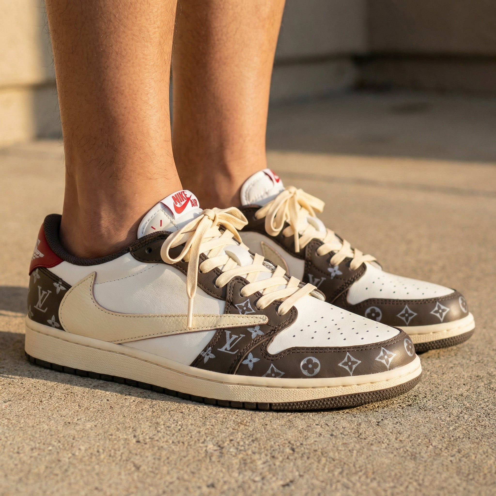 LV Pattern Beige Brown Travis Scott Custom Air Jordan 1