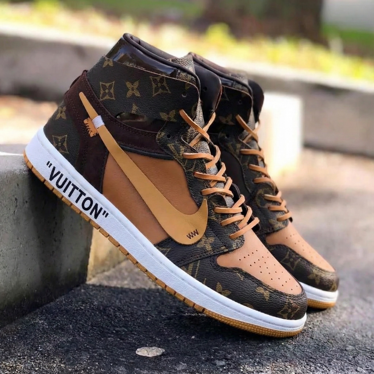 LV Pattern Brown Tan Custom Air Jordan 1