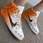 LV Pattern Orange White Custom Air Jordan 1