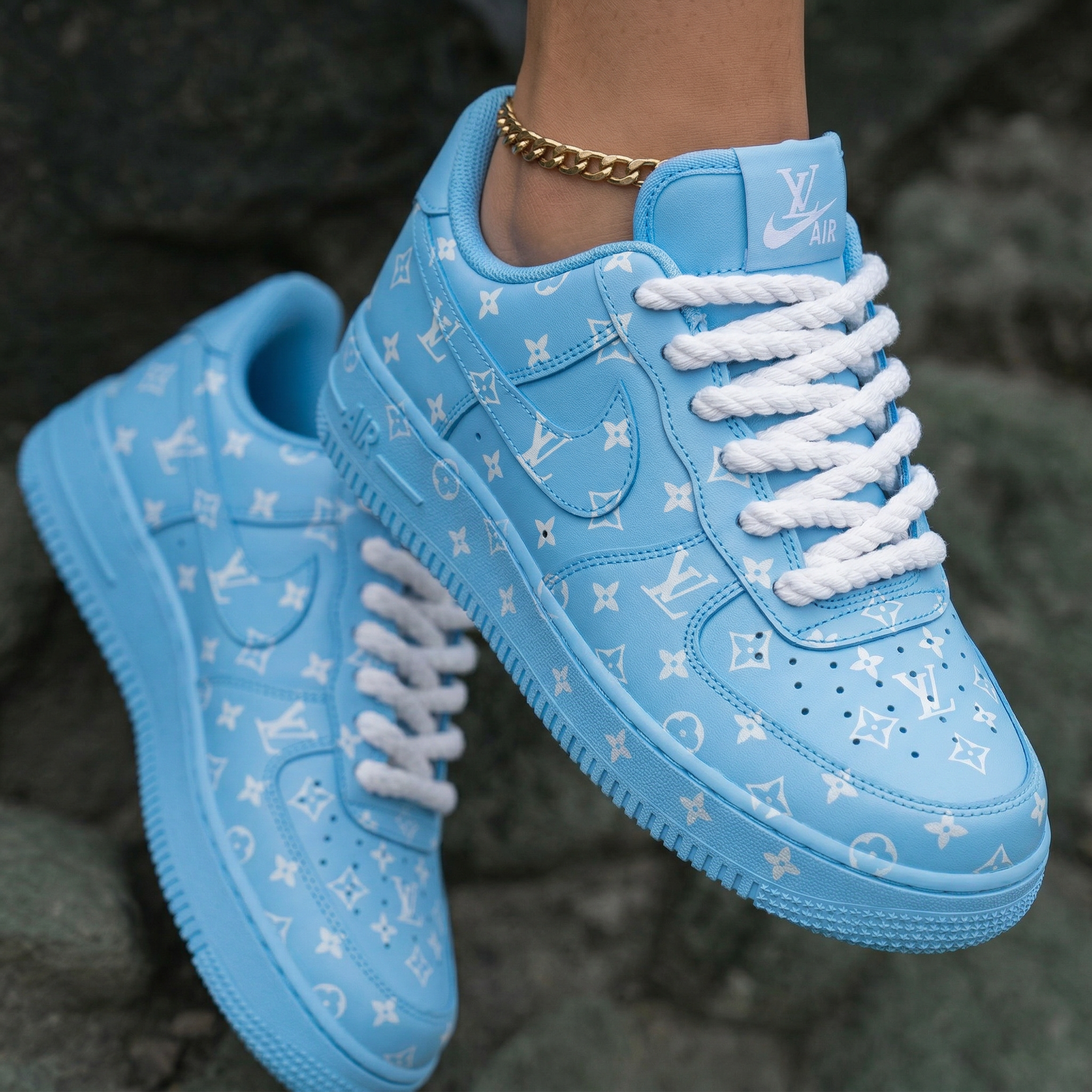 LV Print Baby Blue Custom Air Force 1
