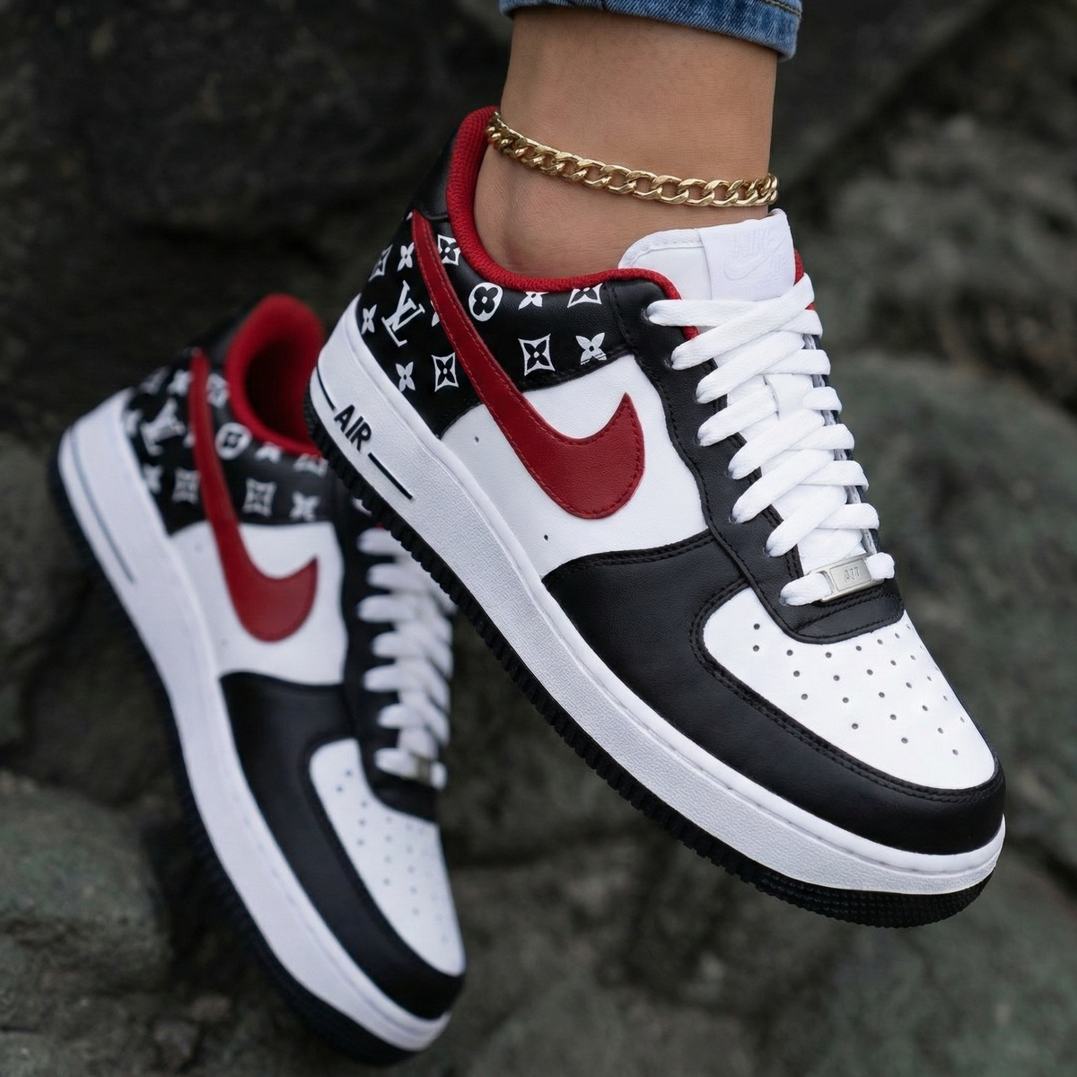 LV Print Black Red Custom Air Force 1