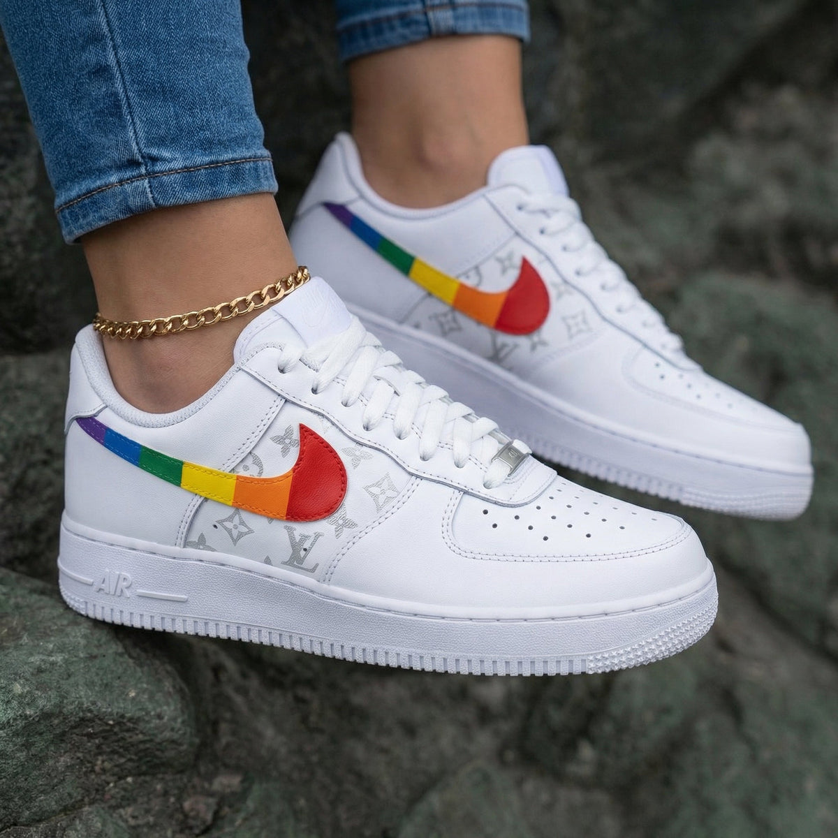 LV Rainbow Swoosh Silver Custom Air Force 1
