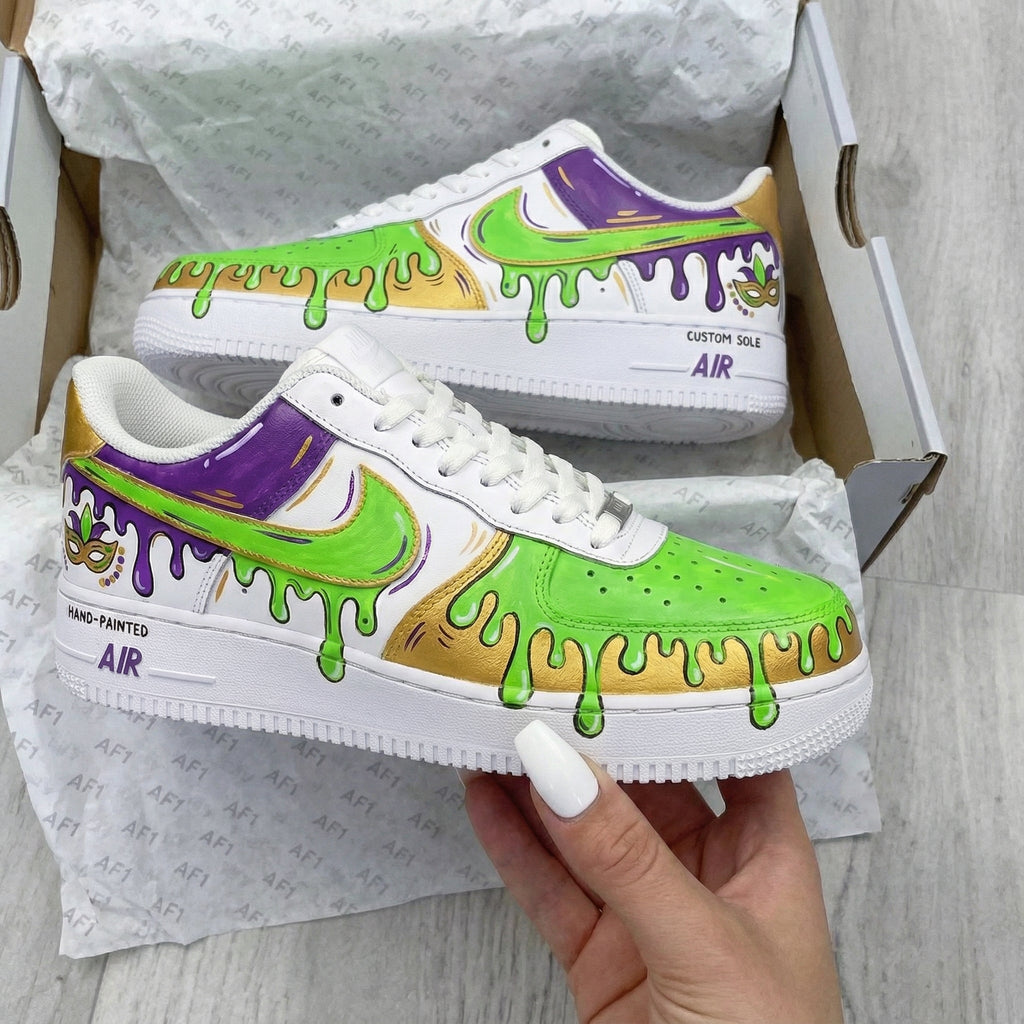 Mardi Gras Mask Drip Pattern Green Purple Custom Air Force 1