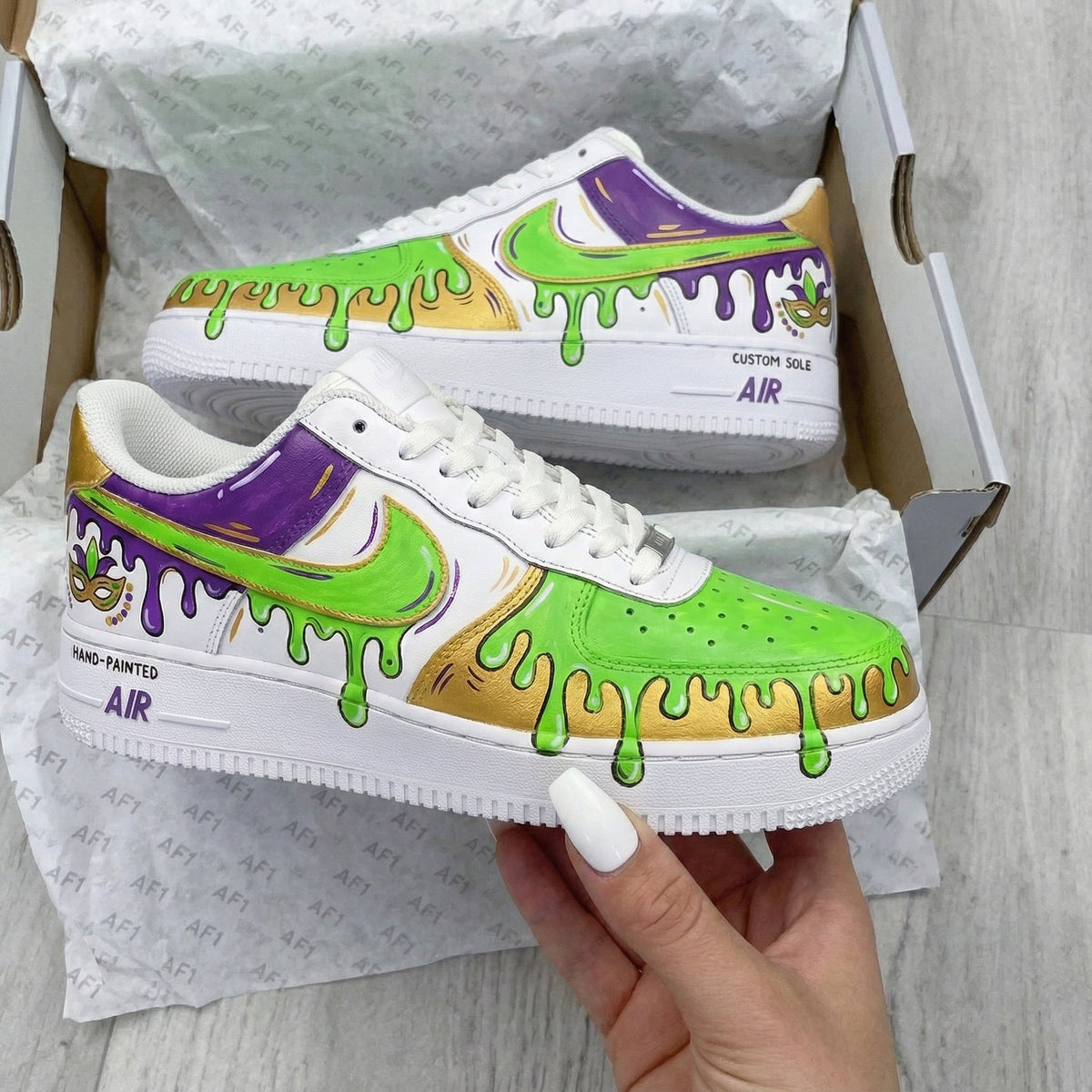 Mardi Gras Mask Drip Pattern Green Purple Custom Air Force 1