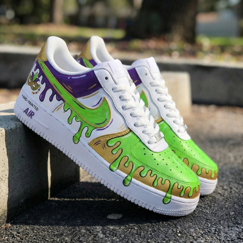 Mardi Gras Mask Drip Pattern Green Purple Custom Air Force 1