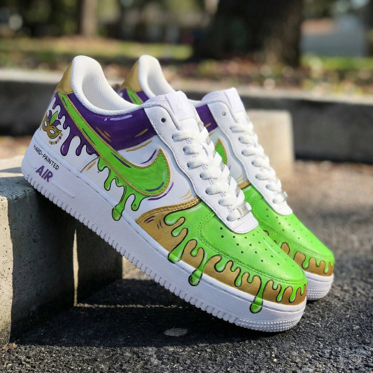 Mardi Gras Mask Drip Pattern Green Purple Custom Air Force 1