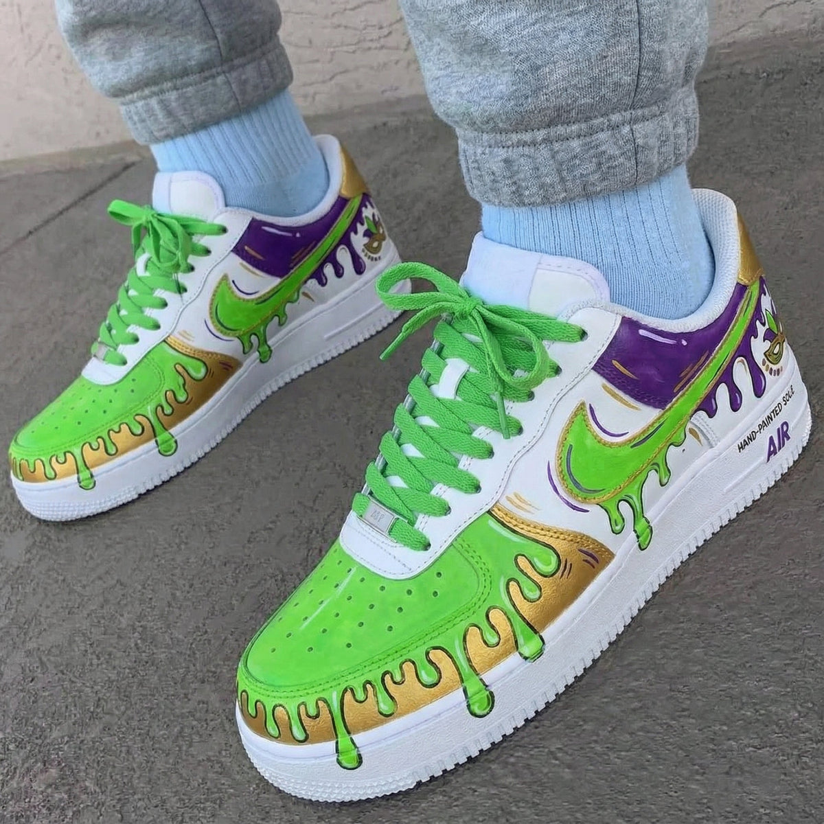 Mardi Gras Mask Drip Pattern Green Purple Custom Air Force 1