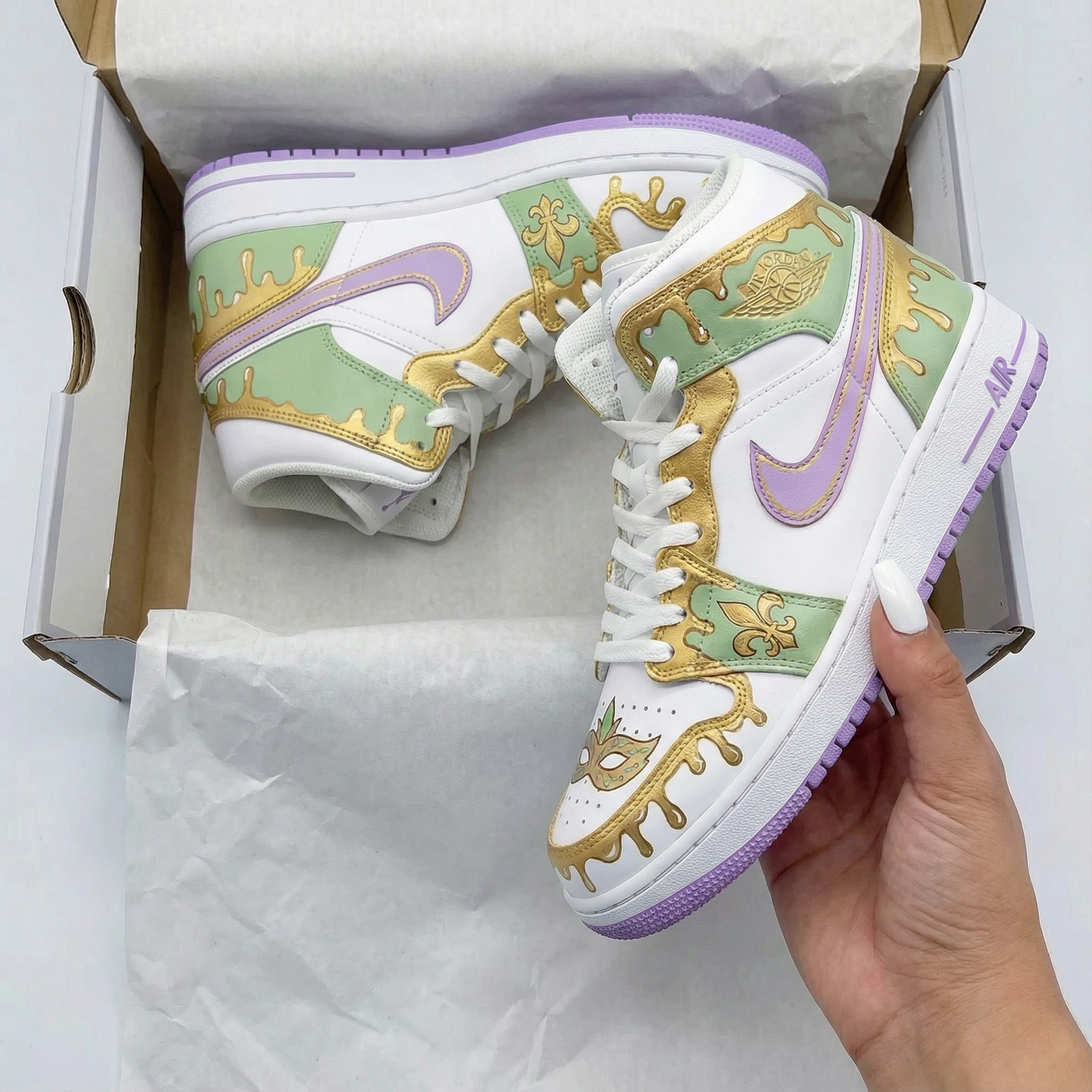 Mardi Gras Theme Green Purple Custom Air Jordan 1