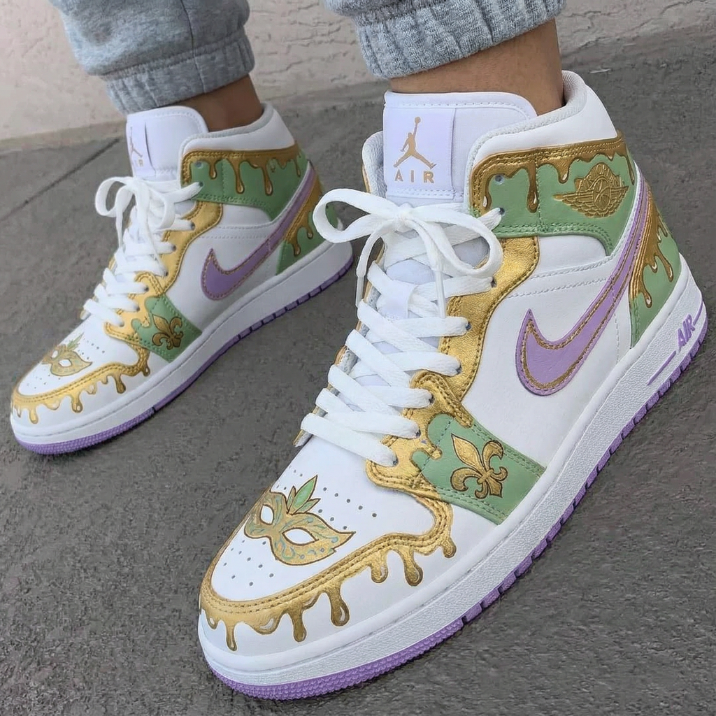 Mardi Gras Theme Green Purple Custom Air Jordan 1