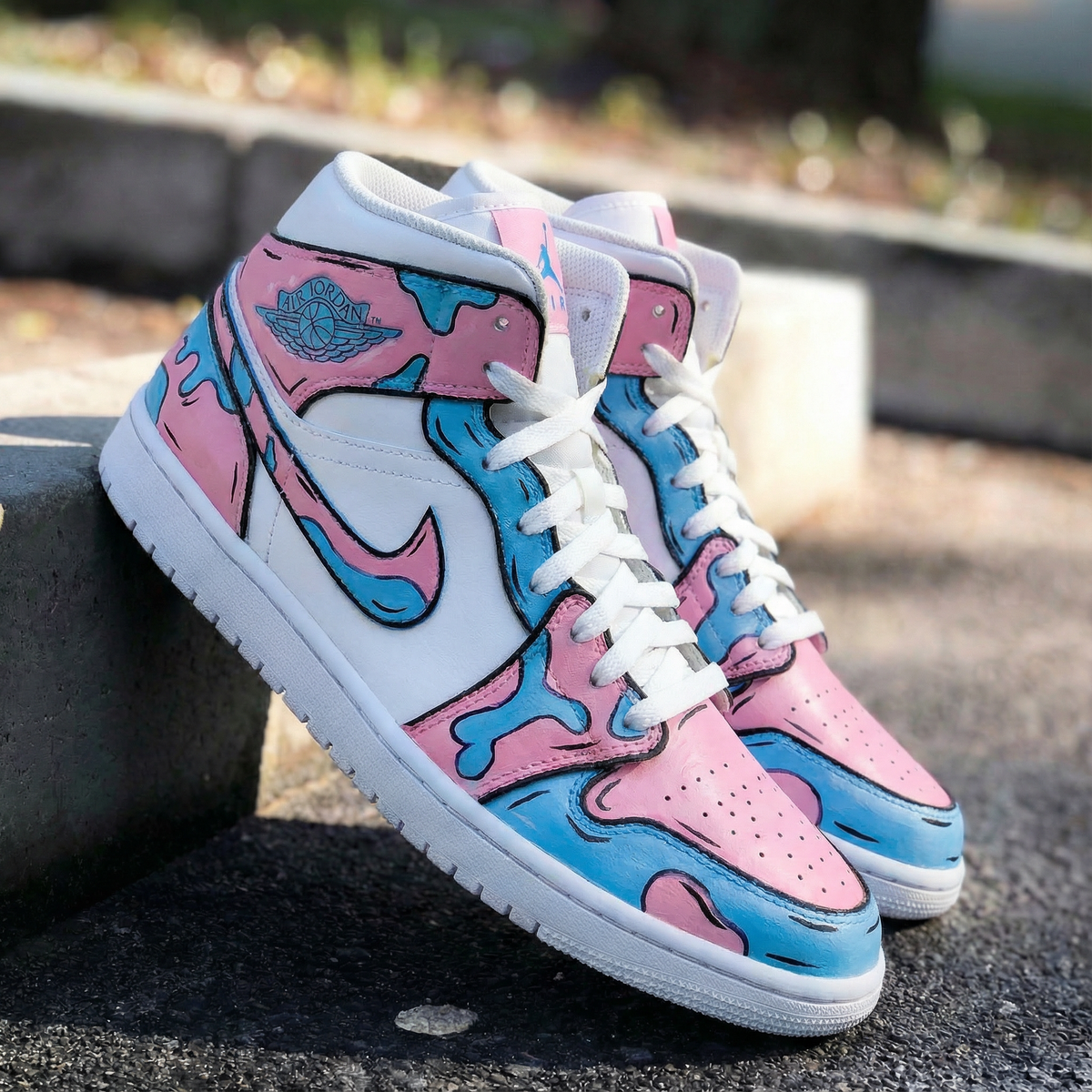 Melted - Effect Baby Pink Blue Custom Air Jordan 1
