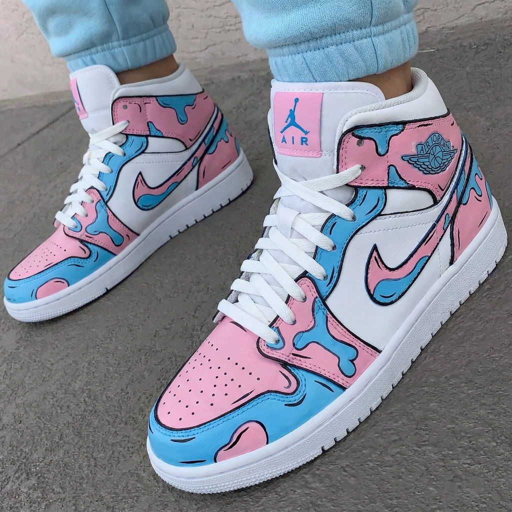 Melted - Effect Baby Pink Blue Custom Air Jordan 1