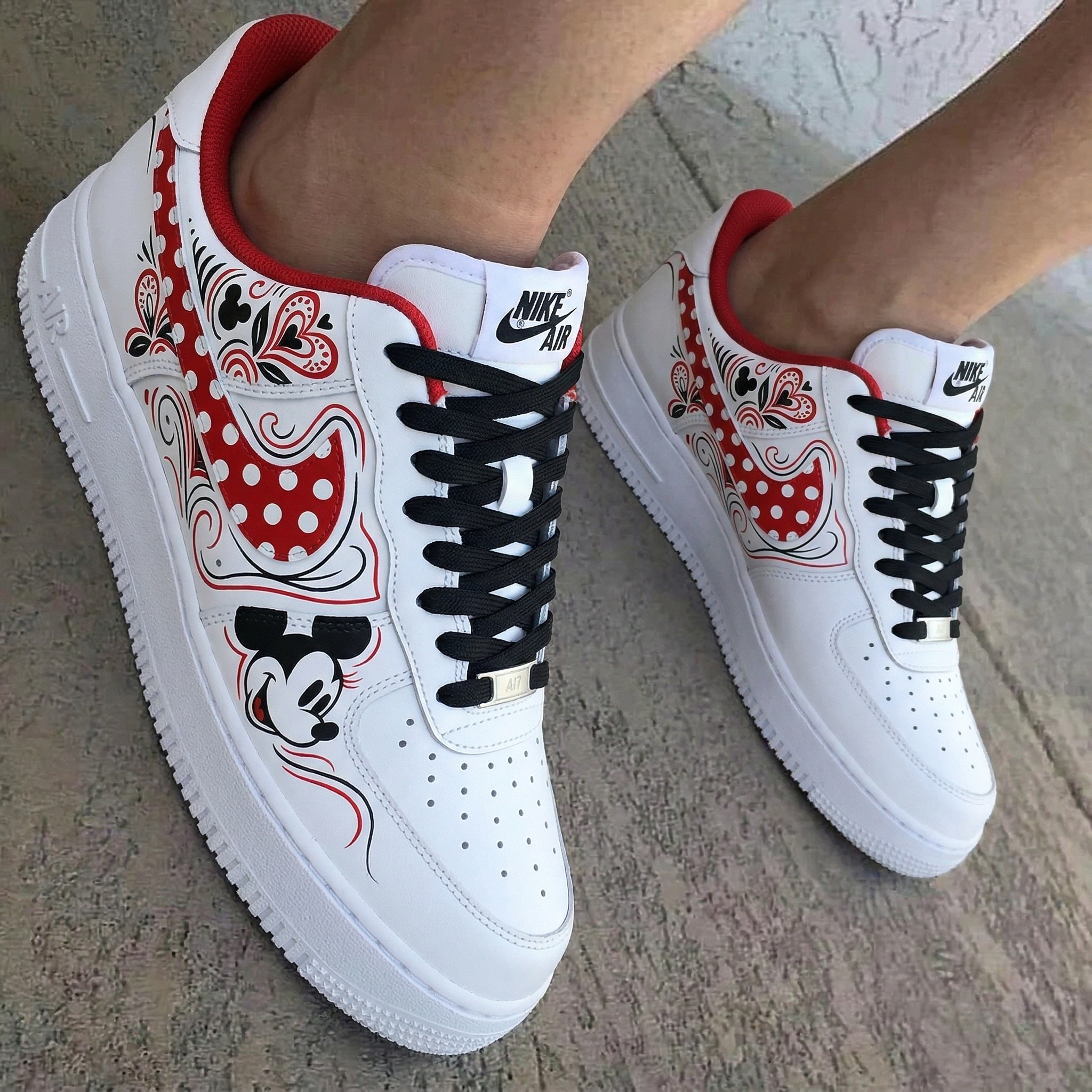 Mickey Mouse Polka Dot Heart Red Black Custom Air Force 1