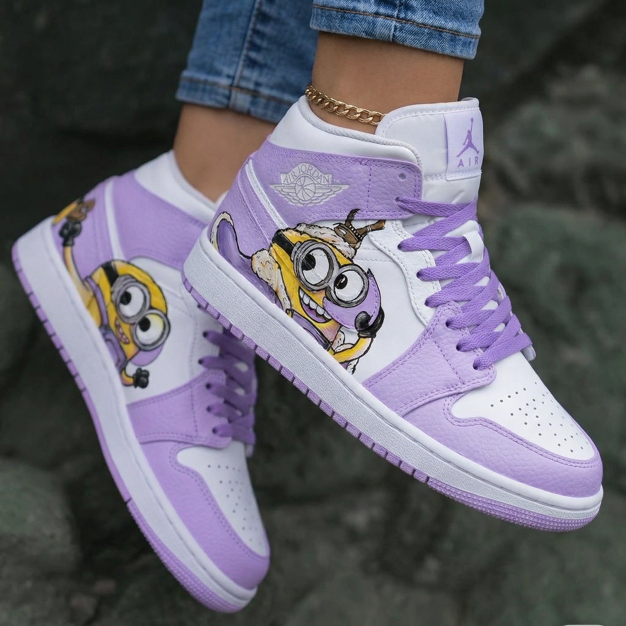 Minion Pattern Lilac White Custom Air Jordan 1