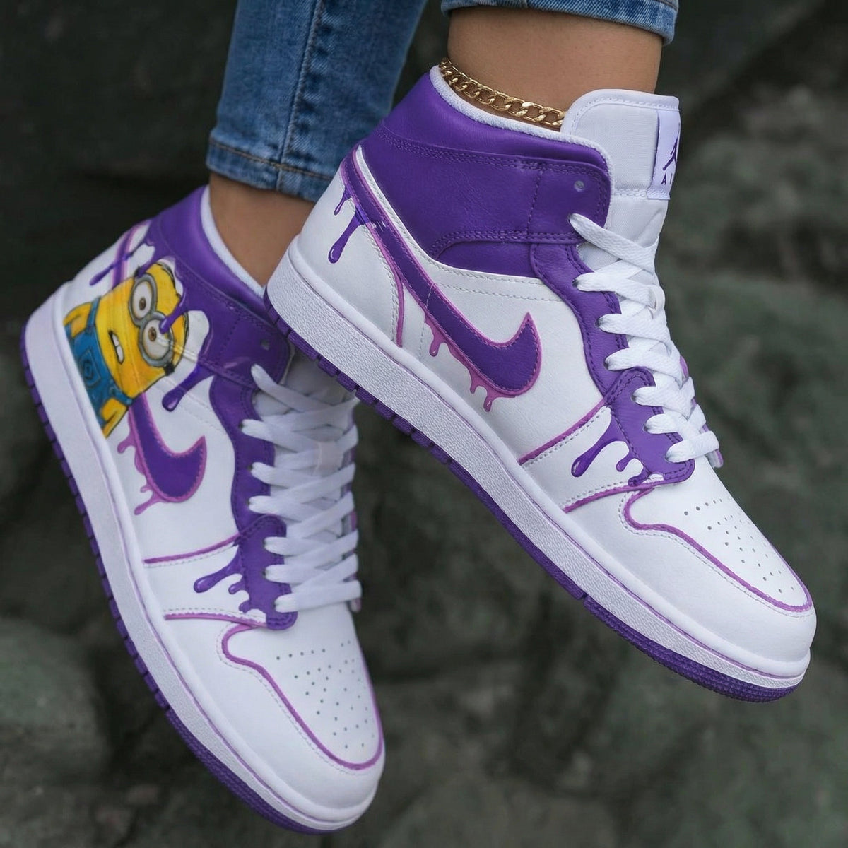Minion Pattern Purple White Custom Air Jordan 1