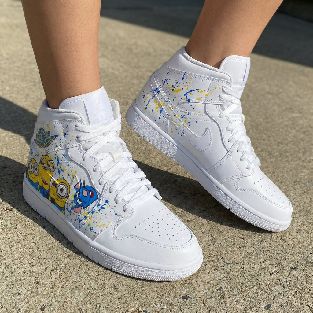 Minions And Cartoon Cat Blue Yellow Custom Air Jordan 1