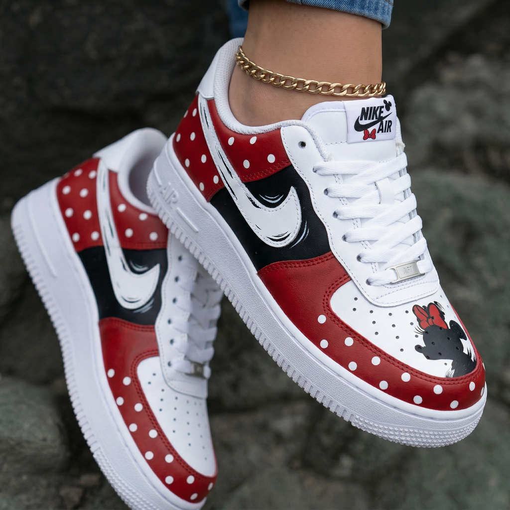Minnie Mouse Polka Dots Red Black Custom Air Force 1