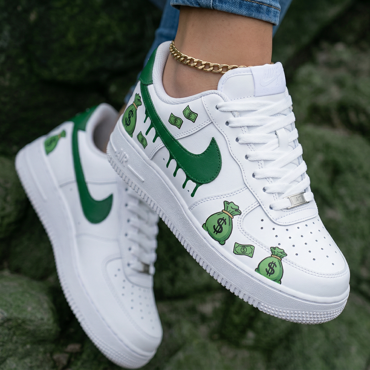 Money Bags And Cash Green Custom Air Force 1