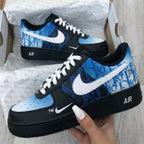 Monogram Pattern Baby Blue Black Custom Air Force 1