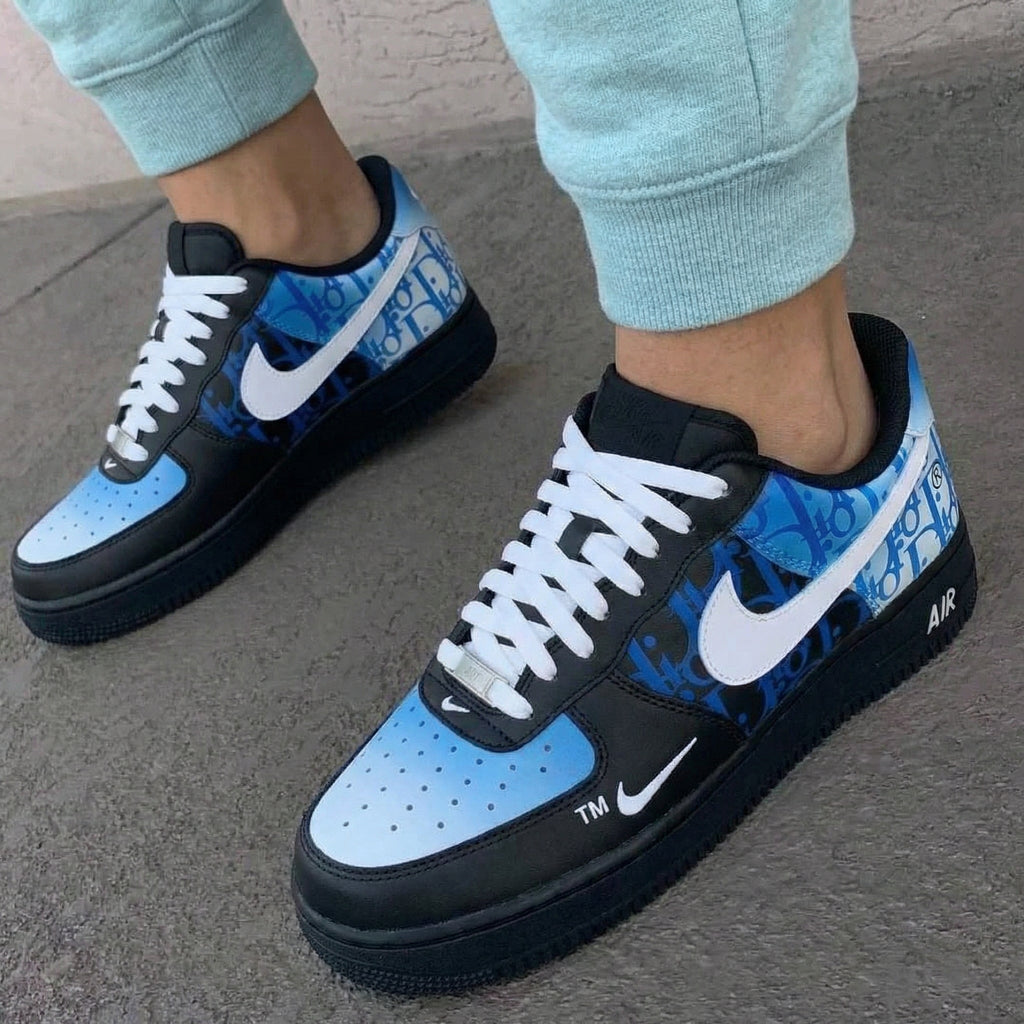 Monogram Pattern Baby Blue Black Custom Air Force 1