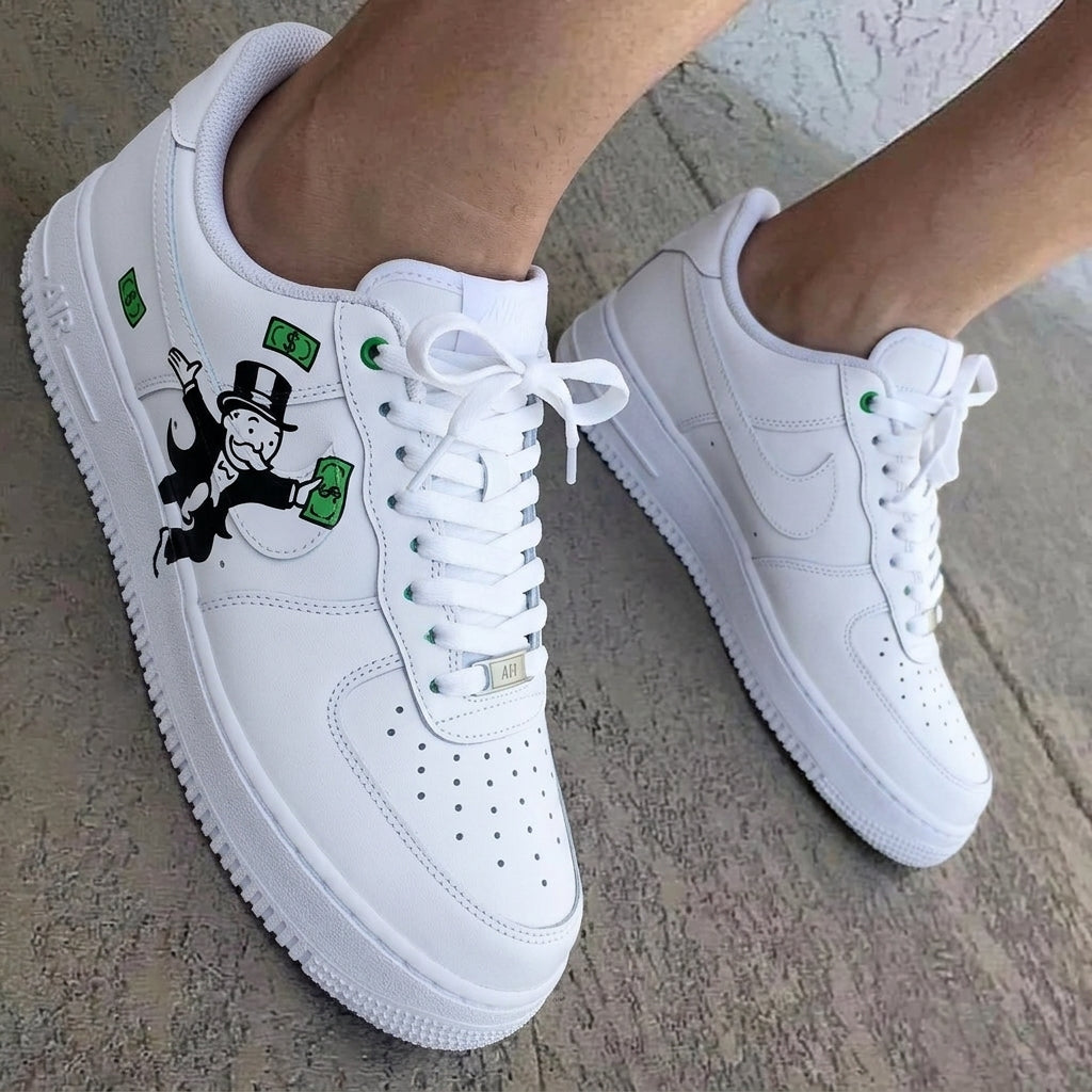 Monopoly Man Green Money Black Green Custom Air Force 1