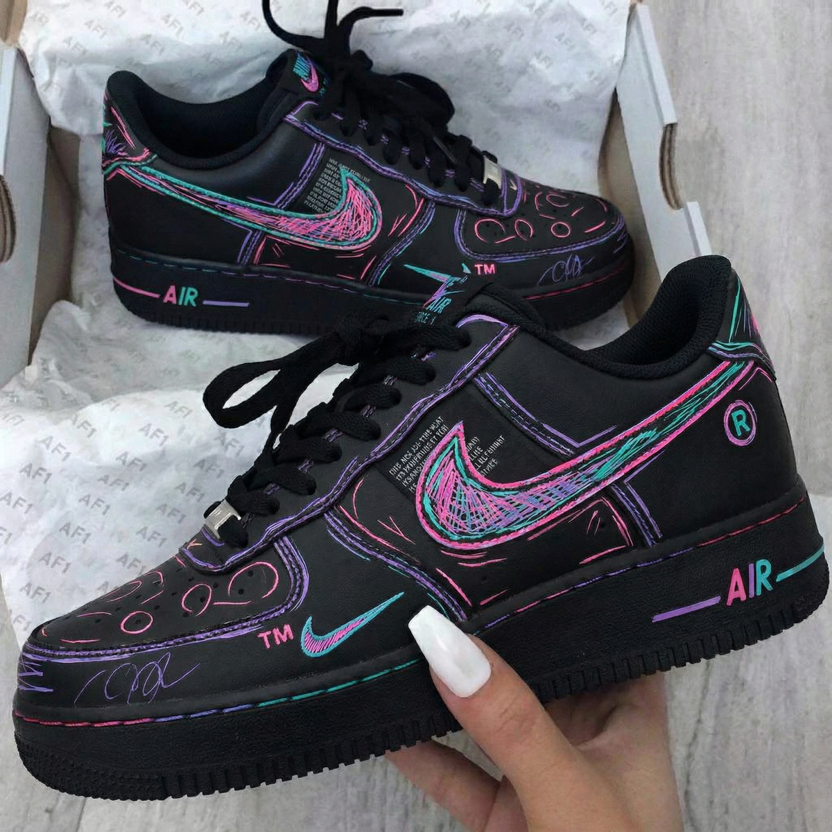 Neon Graffiti Black Custom Air Force 1