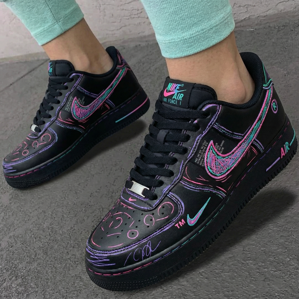 Neon Graffiti Black Custom Air Force 1