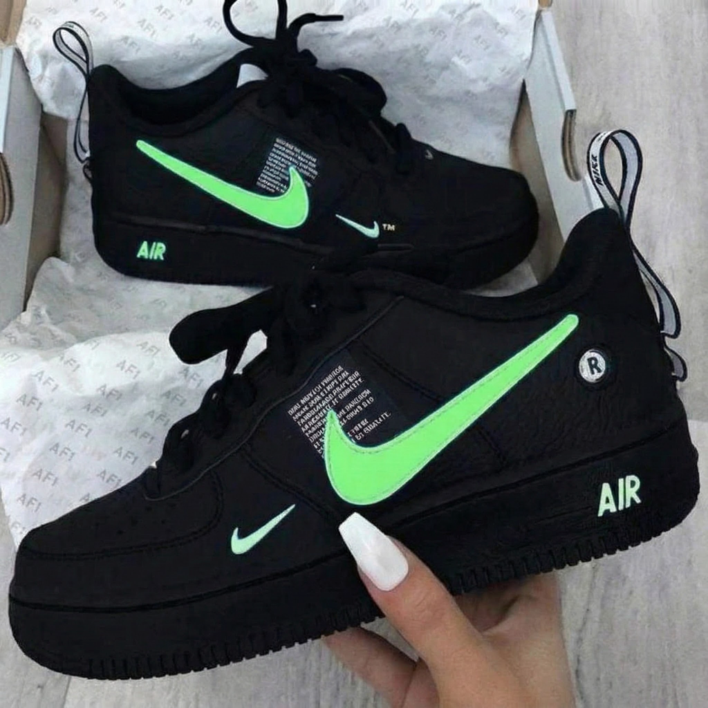 Neon Swoosh Black Custom Air Force 1