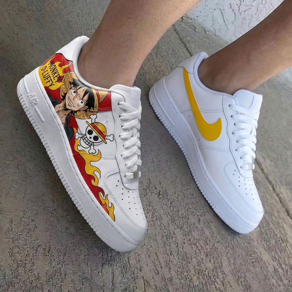 One Piece Luffy Skull Flames Red Yellow Custom Air Force 1
