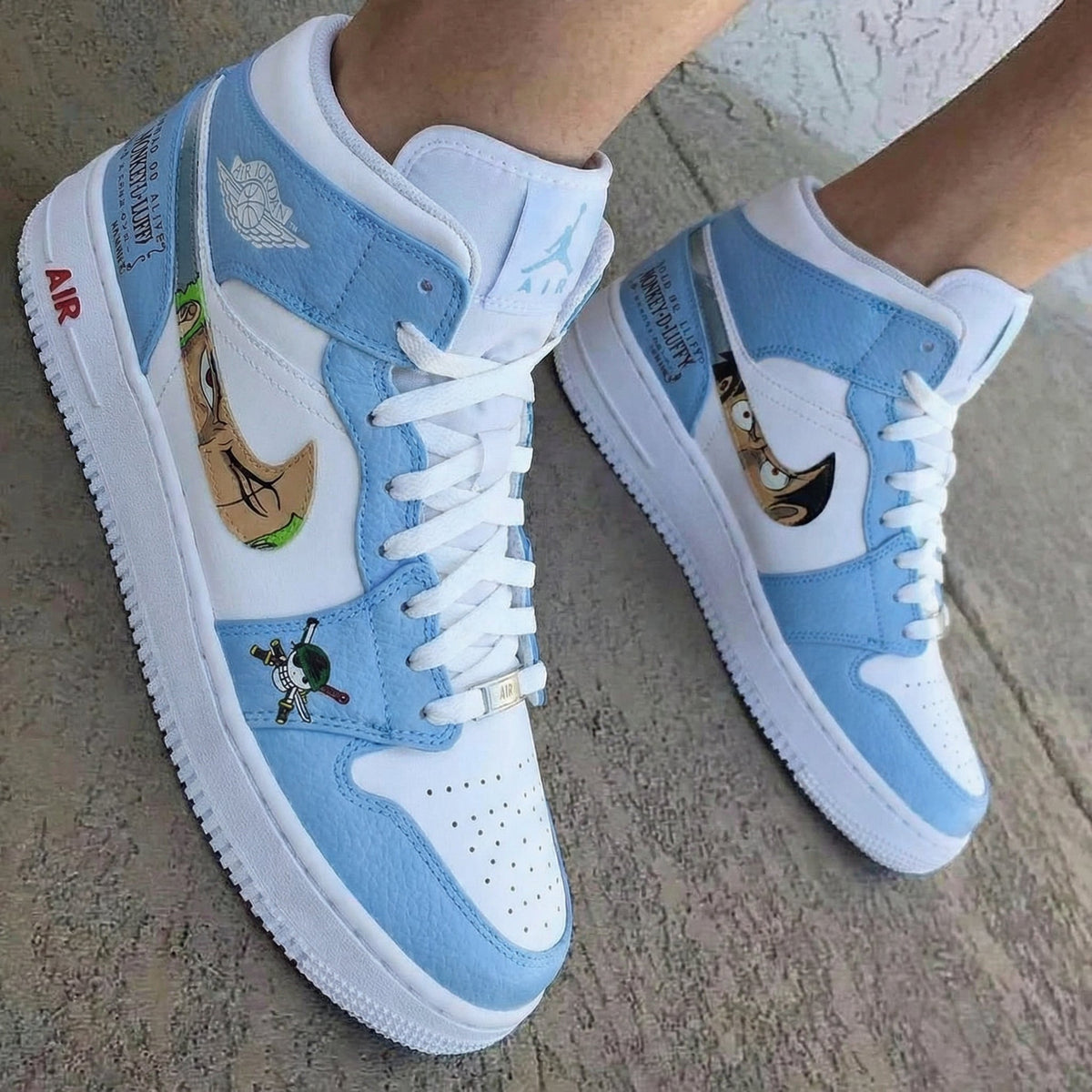 One Piece Themed White Baby Blue Custom Air Jordan 1