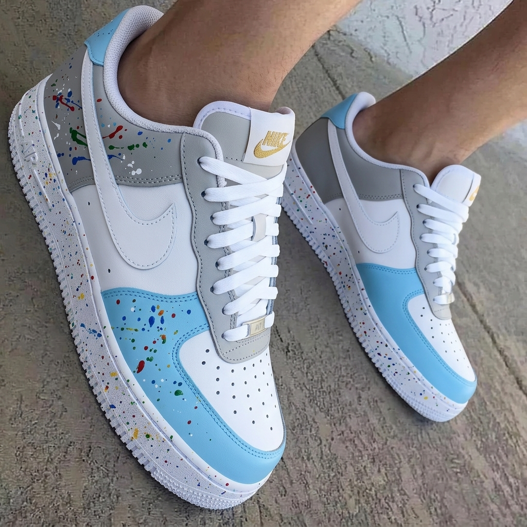 Paint Splatter Baby Blue Grey Custom Air Force 1