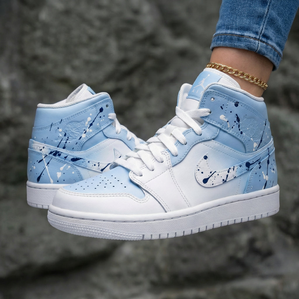 Paint Splatter Baby Blue White Custom Air Jordan 1