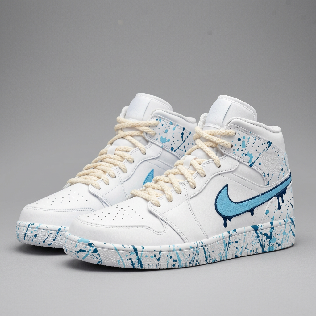 Paint Splatter Drip Baby Blue Dark Blue Custom Air Jordan 1