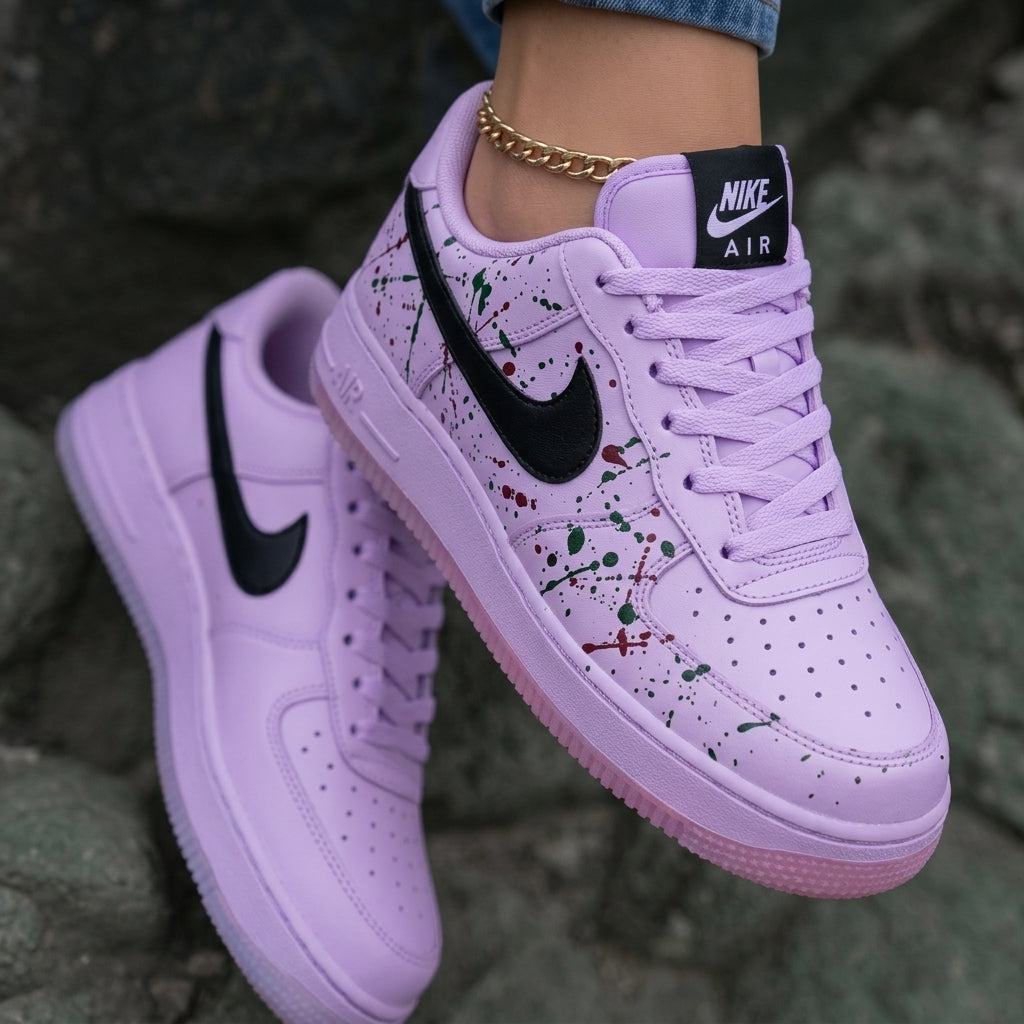 Paint Splatter Green Burgundy Light Purple Custom Air Force 1