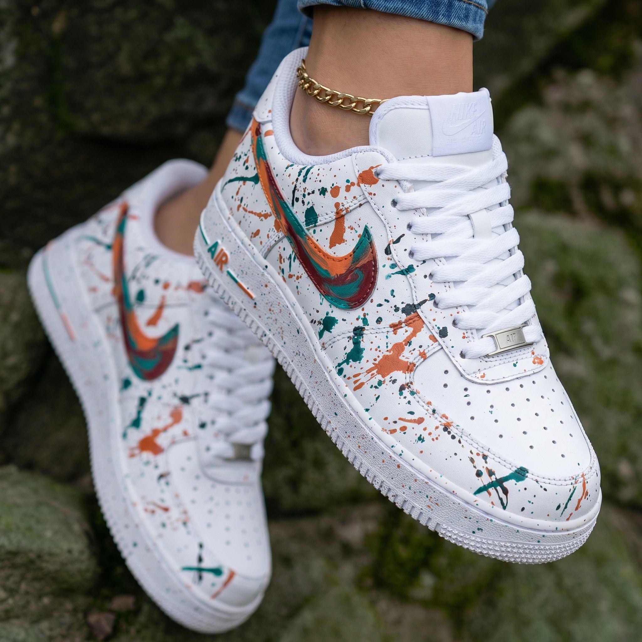 Paint Splatter Orange Teal Custom Air Force 1