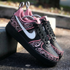 Paisley Pattern Baby Pink Black Custom Air Force 1