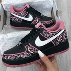 Paisley Pattern Baby Pink Black Custom Air Force 1