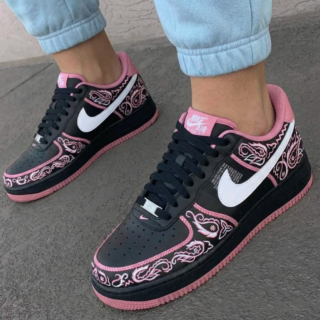 Paisley Pattern Baby Pink Black Custom Air Force 1