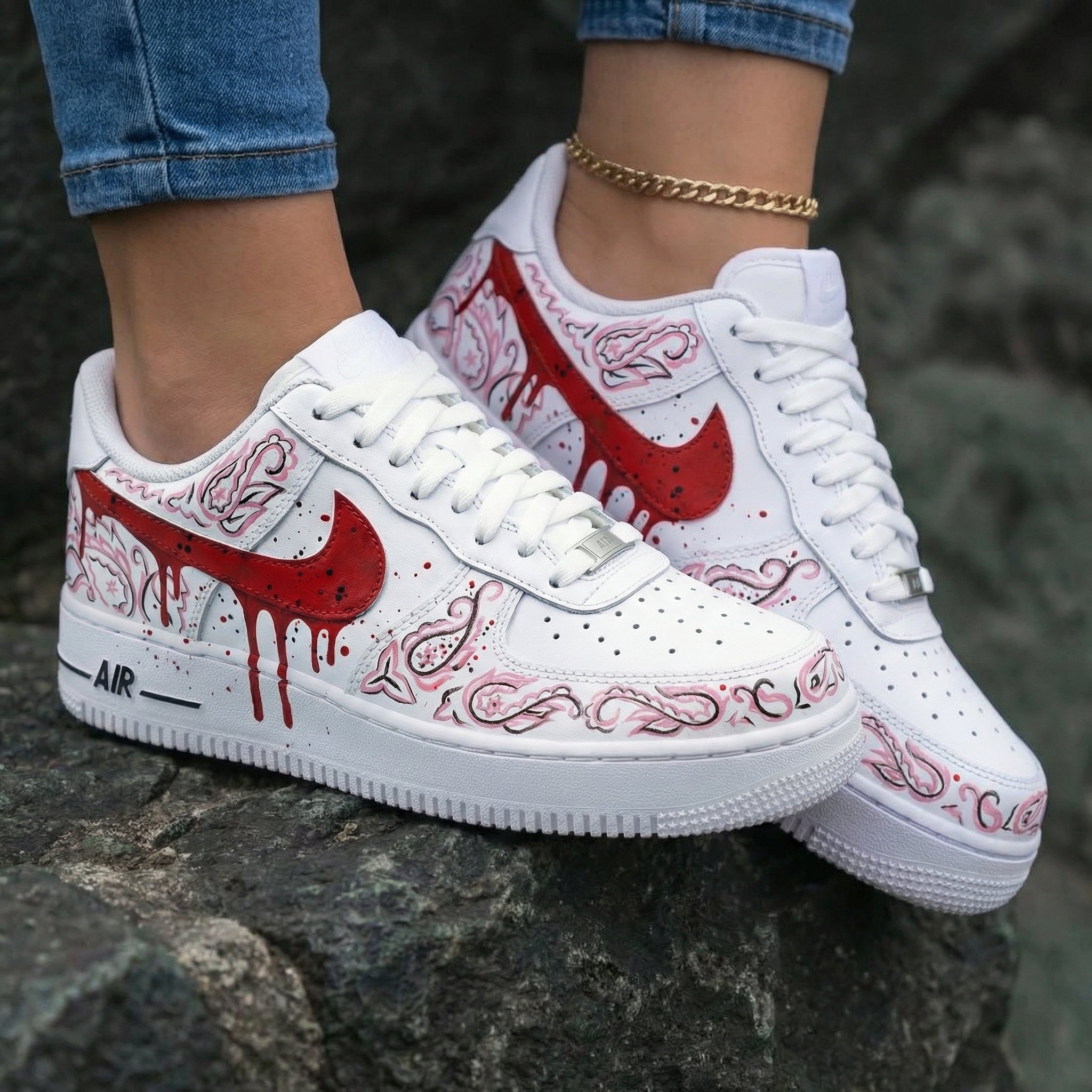 Paisley Pattern Red Pink Custom Air Force 1